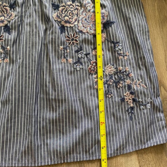 American Eagle Off-the-Shoulder Blue & White Striped Floral Blouse - Picture 7 of 11